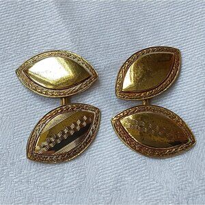 Vintage 1930s 1940s etched gold cufflinks with box almond shape can be engraved